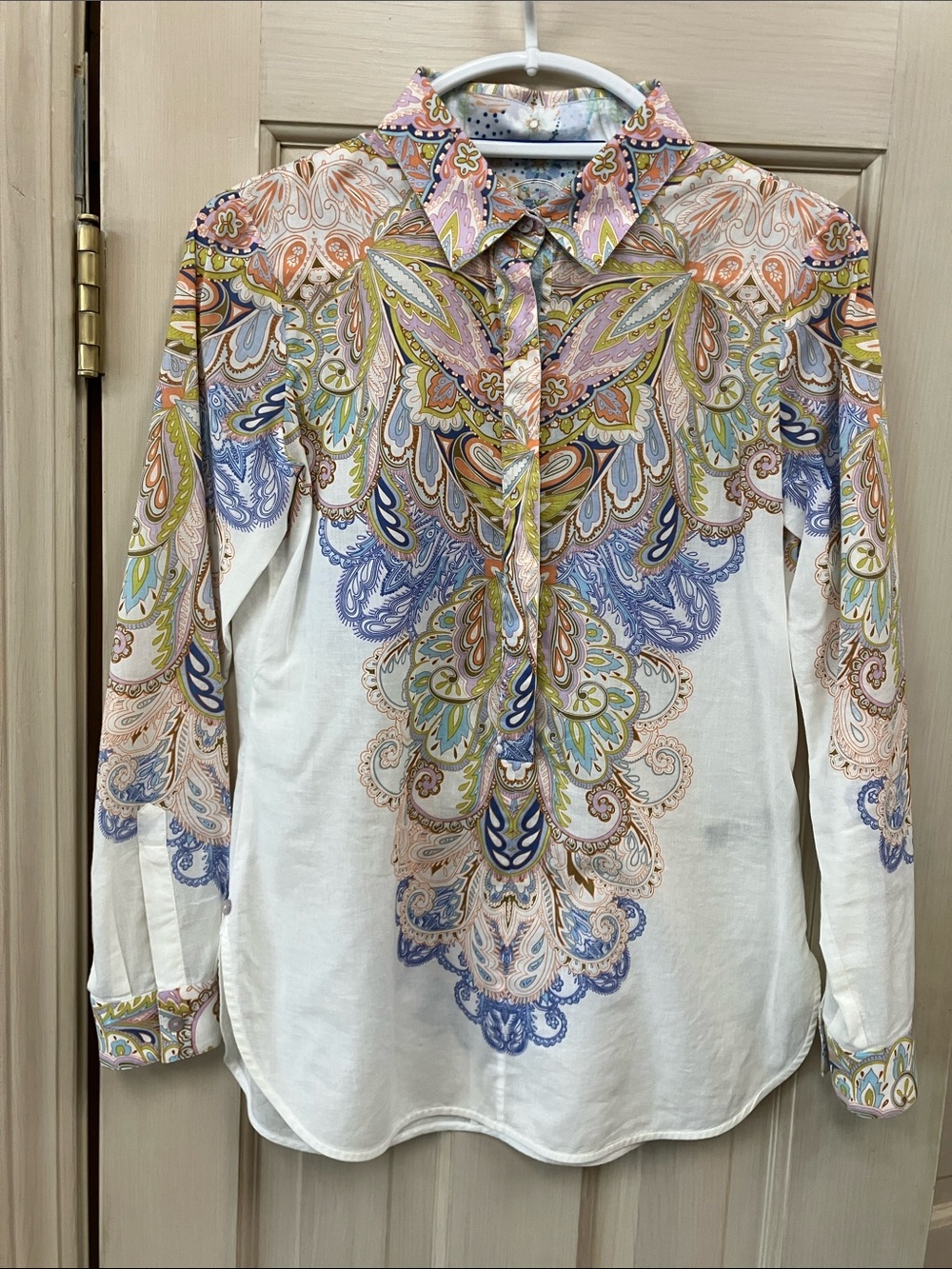 Robert Graham Women's Paisley Button-Up Blouse in White, Blue, Pink, Green